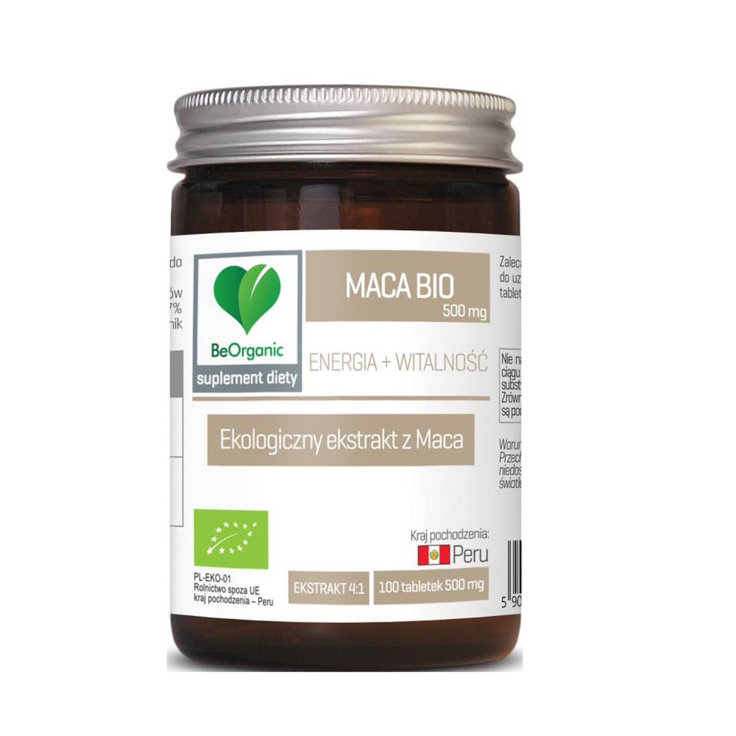 Beorganic - maca 500 mg, energia i witalność, 100 tabletek