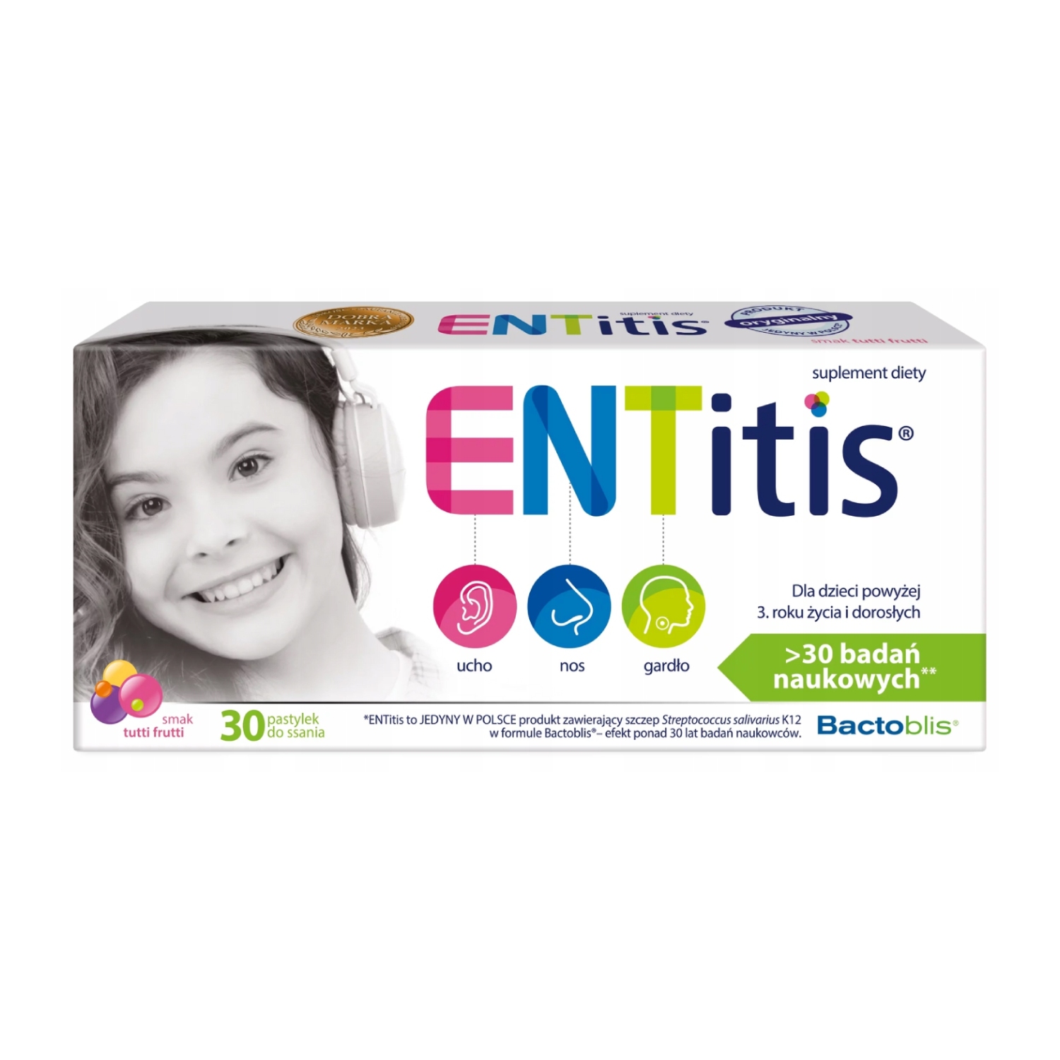 Entitis, smak tutti frutti, 30 pastylek do ssania