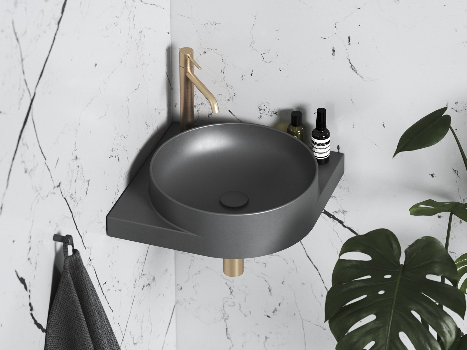 Ravak Yard umywalka 45x45 cm półokrągła ścienna antracyt XJX03245000