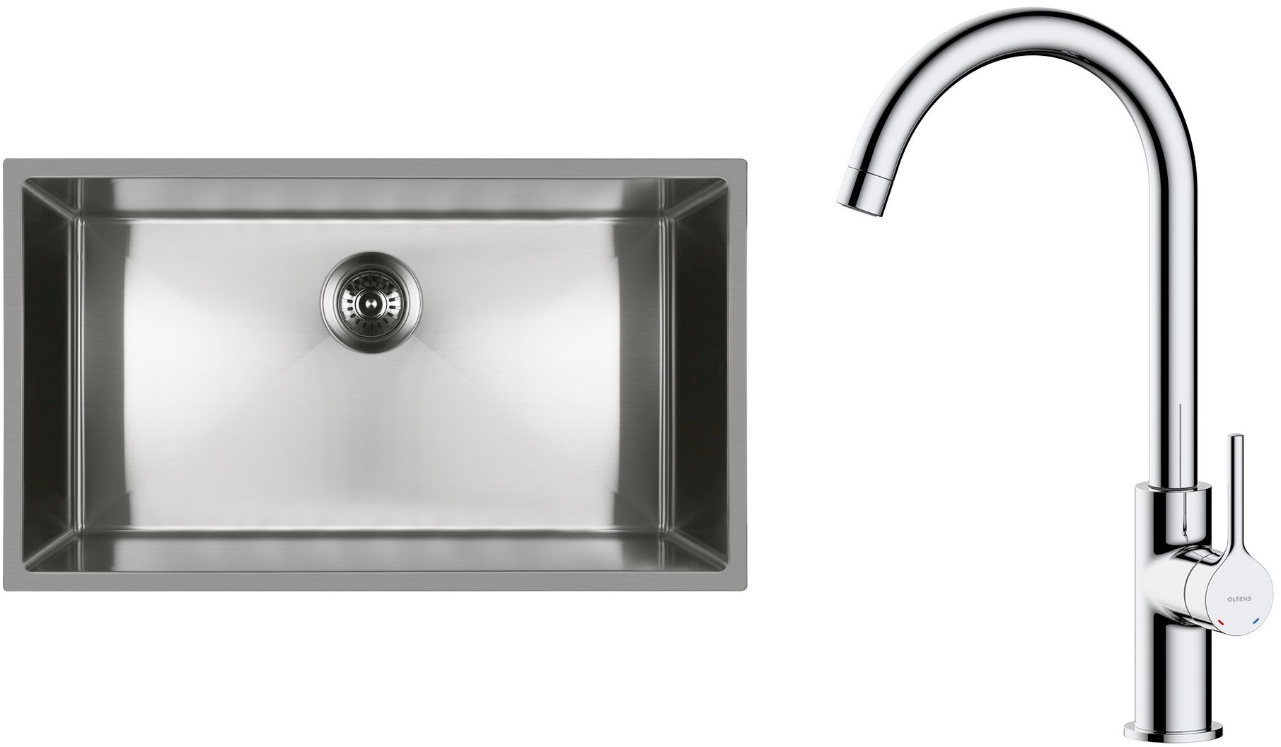 Zestaw Oltens Stalvask zlewozmywak stalowy 76x44 cm z baterią kuchenną Skafta stal polerowana/chrom (71102100, 35206100) - Wysyłka w 24h