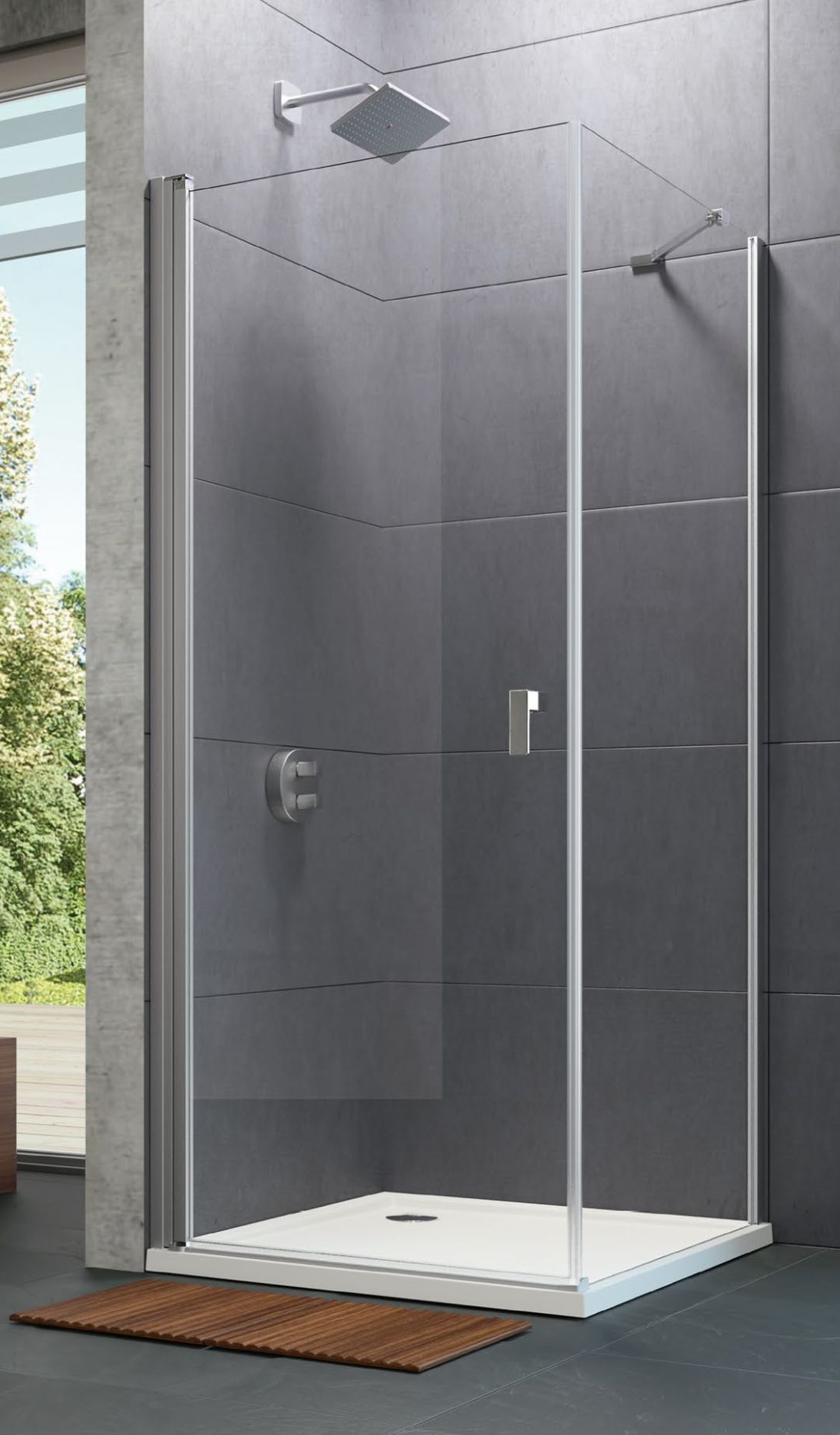 Hüppe Design Pure 4-kąt ścianka prysznicowa 80 cm black edition czarny mat/szkło przezroczyste Anti-Plaque 8P1021.123.322