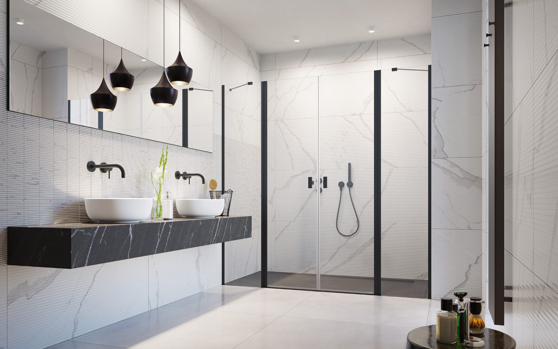 Radaway Nes 8 Black DWD II ścianka 57 cm czarny mat/szkło przezroczyste 10080157-54-01