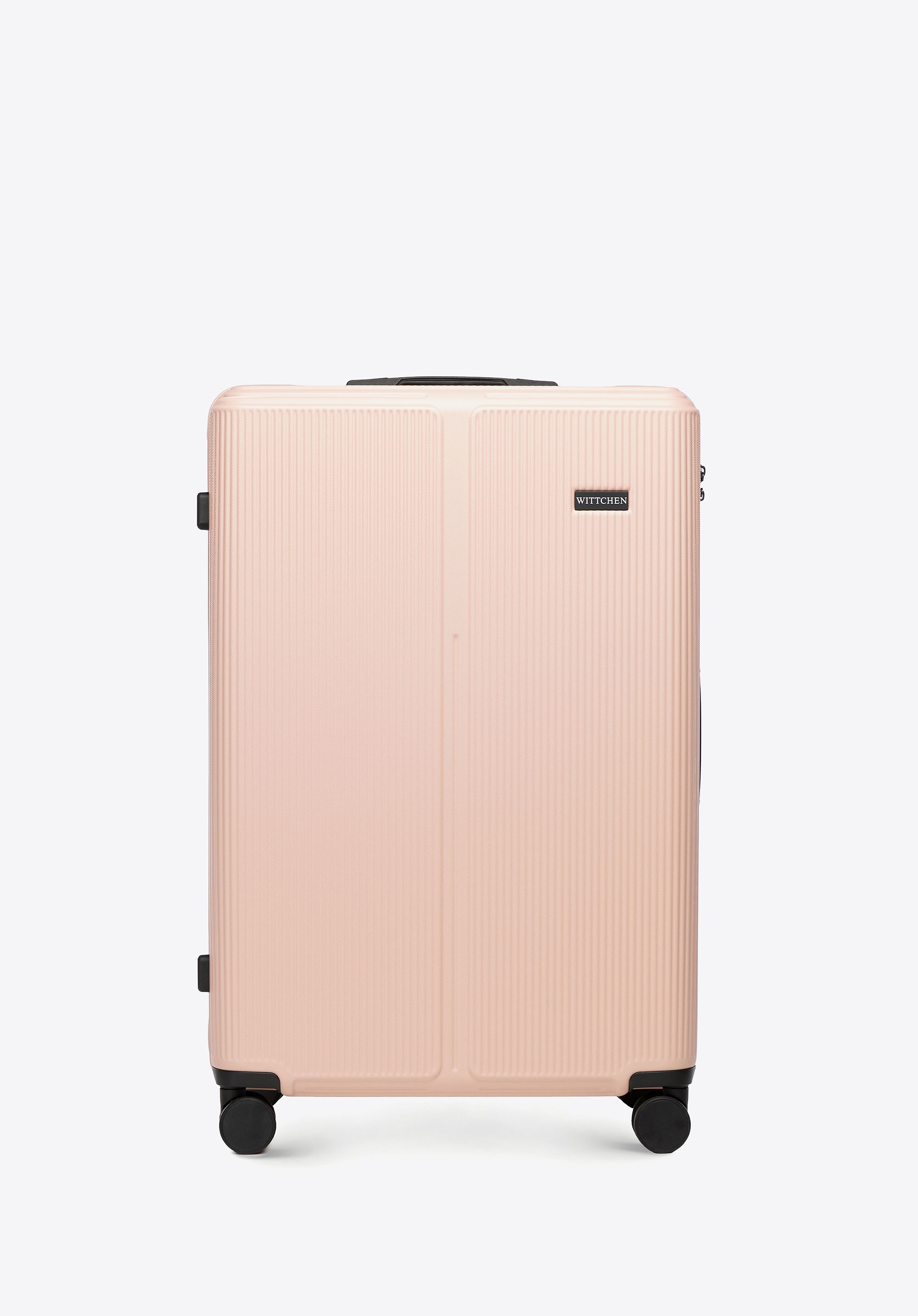 Duża walizka z ABS-u w drobne paski pudrowy róż