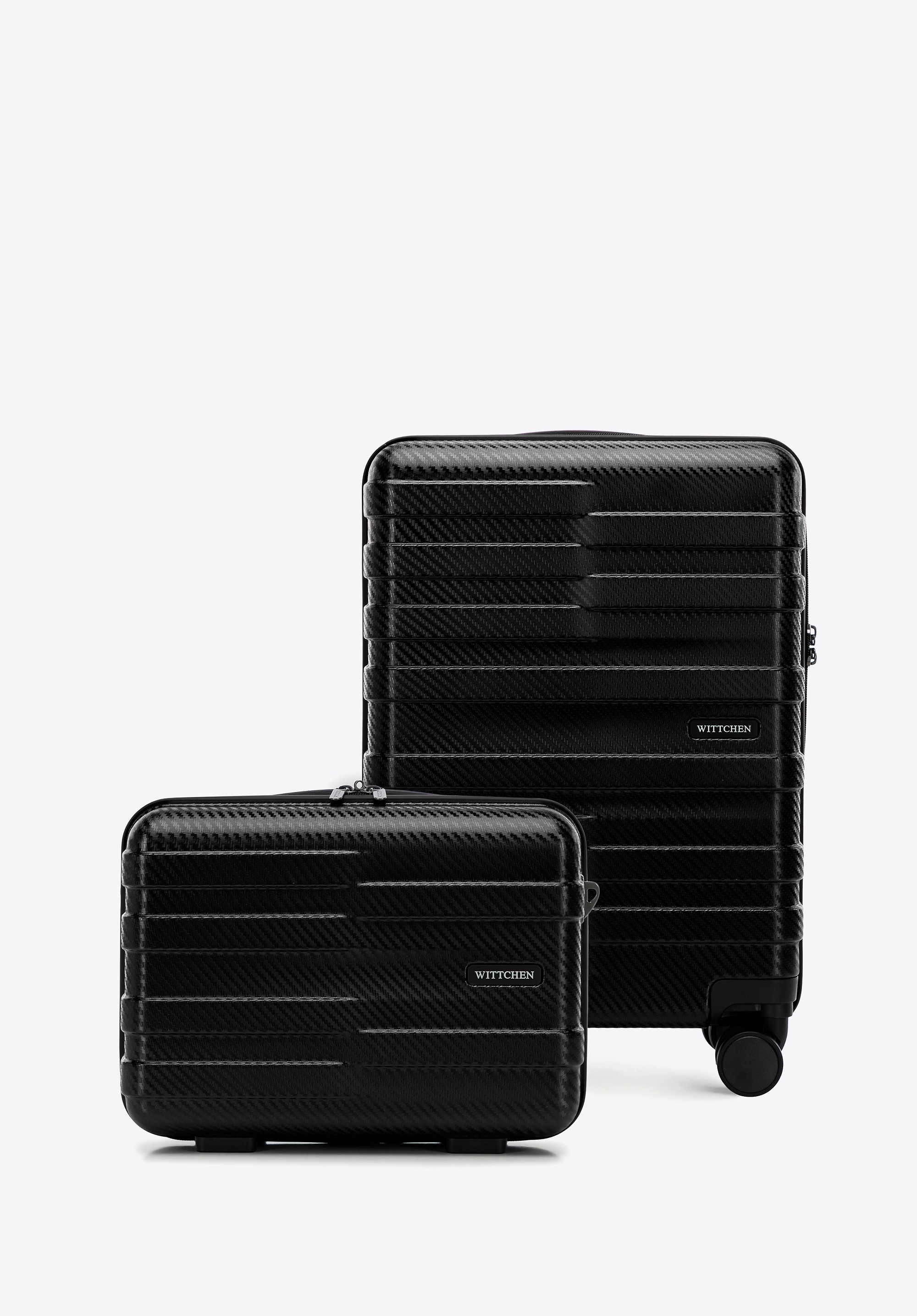 Walizka kabinowa i kosmetyczka z polikarbonu w poziome pasy czarne