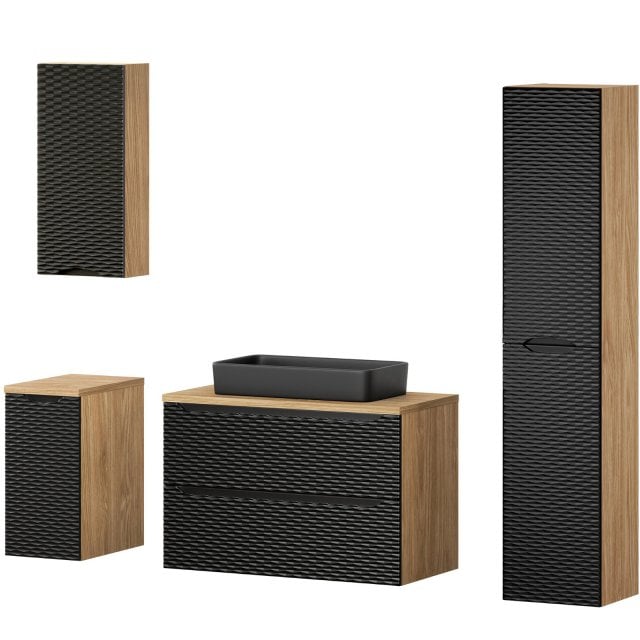 COMAD Zestaw mebli OCEAN BLACK 3 szafki z blatem 90 cm i 30 cm, umywa