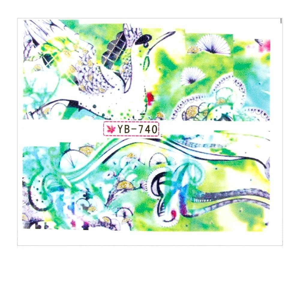 Naklejki wodne do paznokci arkusz 6,5 x 5,5 cm na 10 palców yb Nr 740