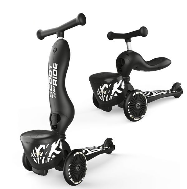 ScootandRide Highwaykick 1 Lifestyle 2 w 1- hulajnoga i jeździk z zamykanym schowkiem-Zebra