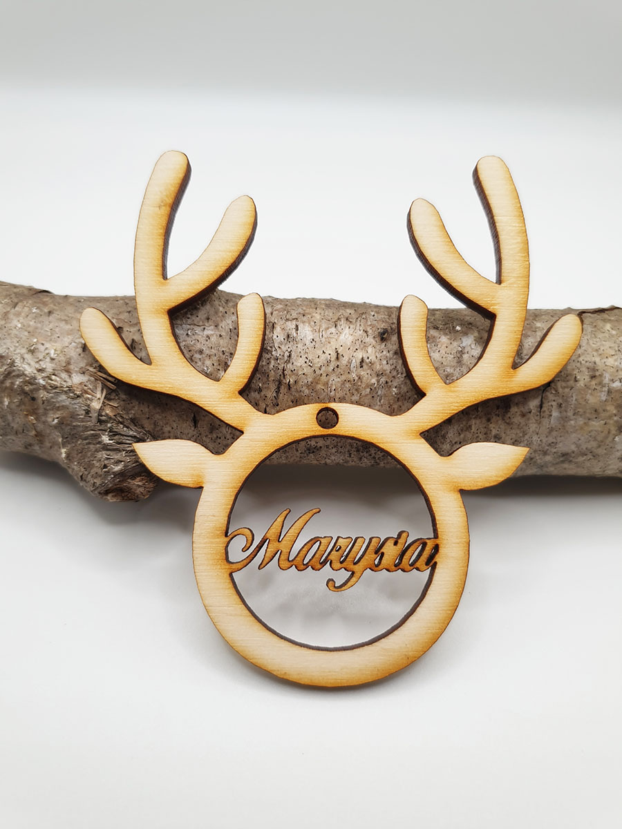 Bombka Imię - renifer na choinkę, Baza do makramy, Zakładka do książki, Drewniana zawieszka z Logiem Firmowym, ozdoba świąteczna prezent