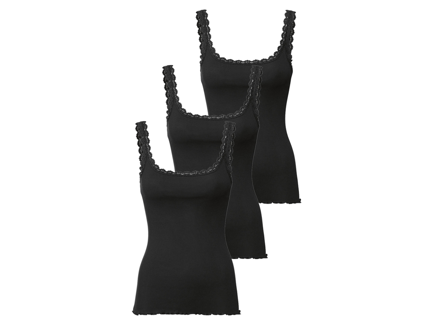 esmara Podkoszulki damskie z koronką, 3 sztuki Czarny, M40/42