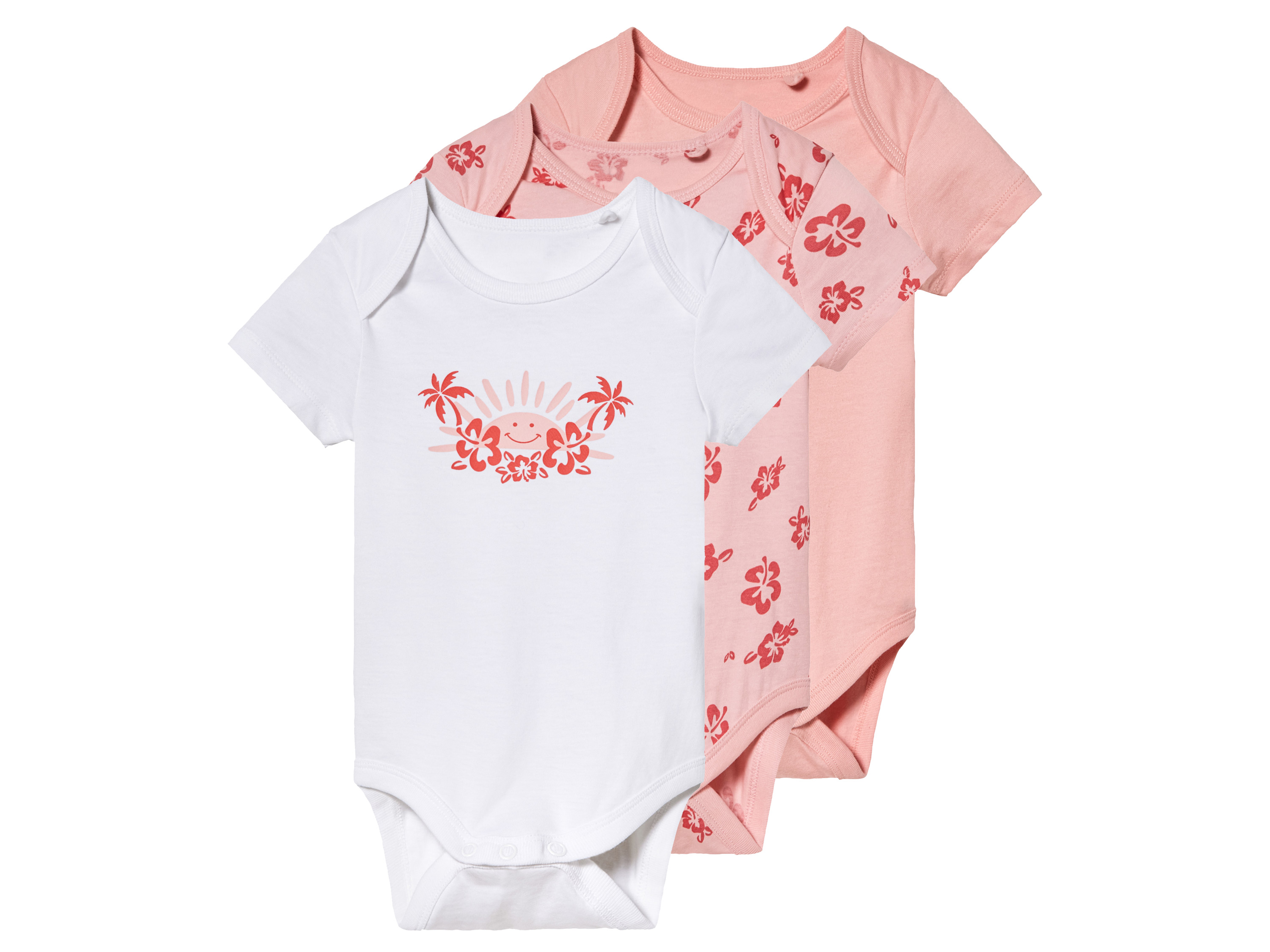 lupilu Body niemowlęce z bawełny, 3 sztuki Różowy/biały, 74/80
