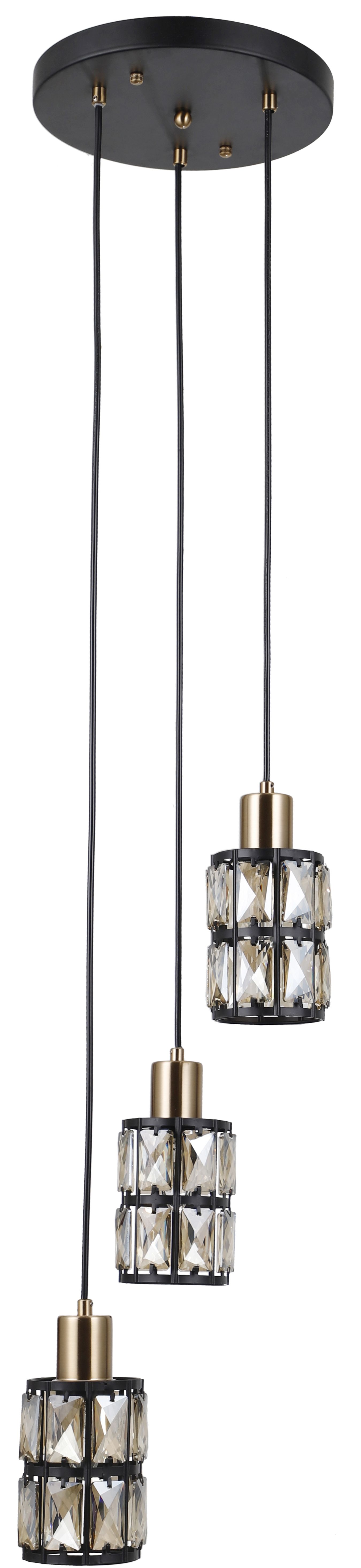 Darmowa Dostawa - Lampa wisząca 3x40 W czarna-mosiądz-kryształ Italux Menfi PND442363BKGD