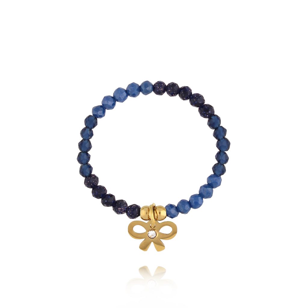 Pierścionek elastyczny z kokardką granatowy PTW0507