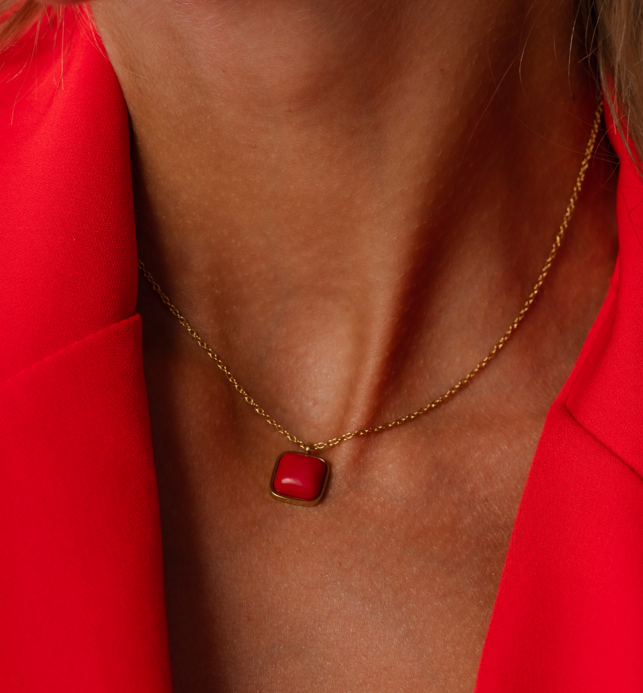 Naszyjnik z czerwonym koralem złoty - By Dziubeka