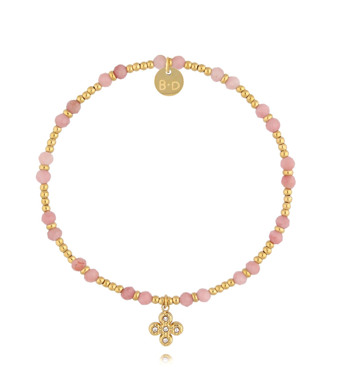 Bransoletka z różowymi opalami i koniczynką - By Dziubeka