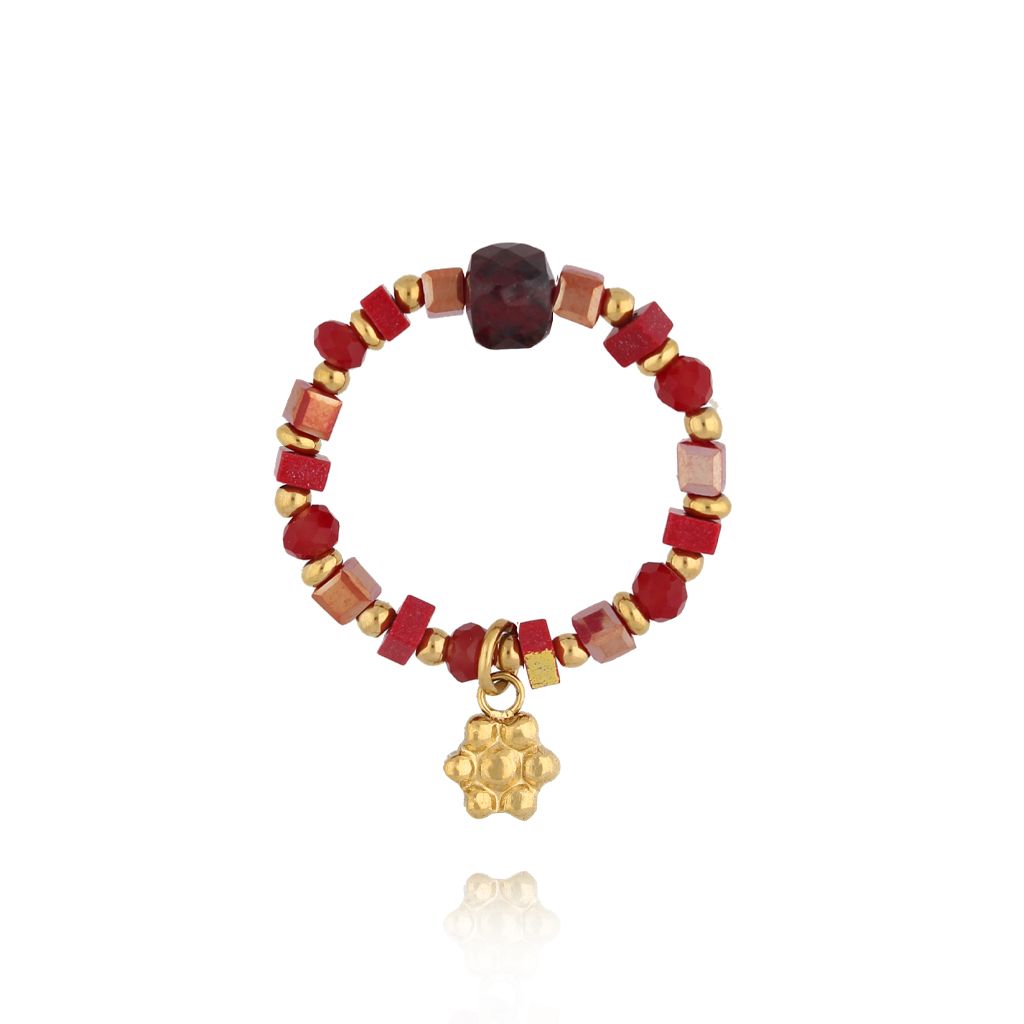 Pierścionek elastyczny bordowy z kwiatkiem PSC0720 - By Dziubeka