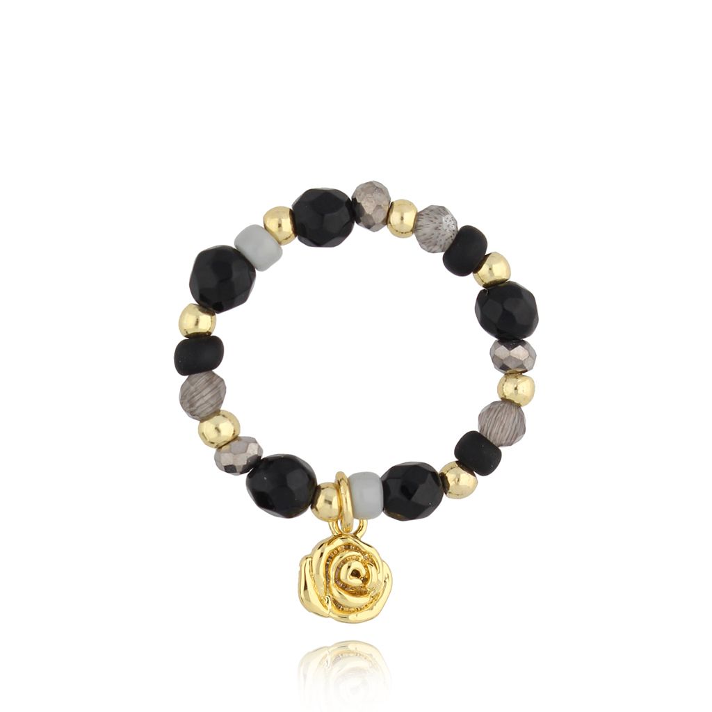 Pierścionek czarno szary z różą Sanur PBI0017 - By Dziubeka