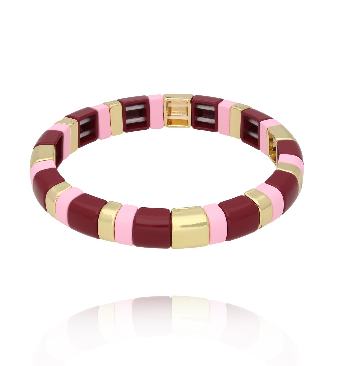 Bransoletka elastyczna w odcieniach różu, bordo i złota BCR0099 - By Dziubeka