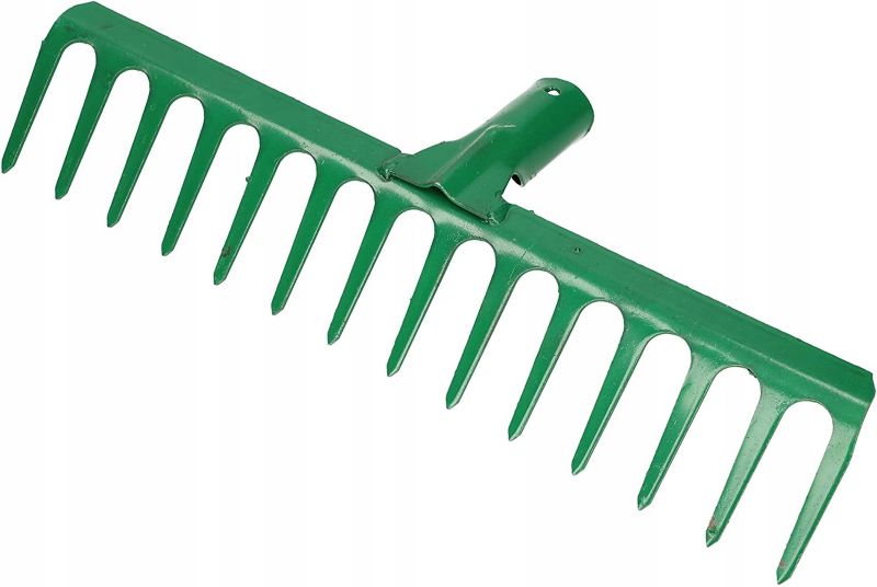 Grabie ogrodowe KOTARBAU wzmocnione 14-zębne grabki metalowe - Kolor zielony 1 szt.