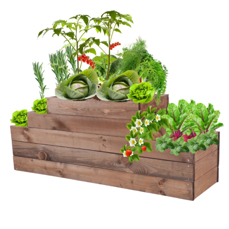 Skrzynia warzywna MODO24 kaskadowa 45x117x30 cm brązowe impregnowane drewno 1 szt