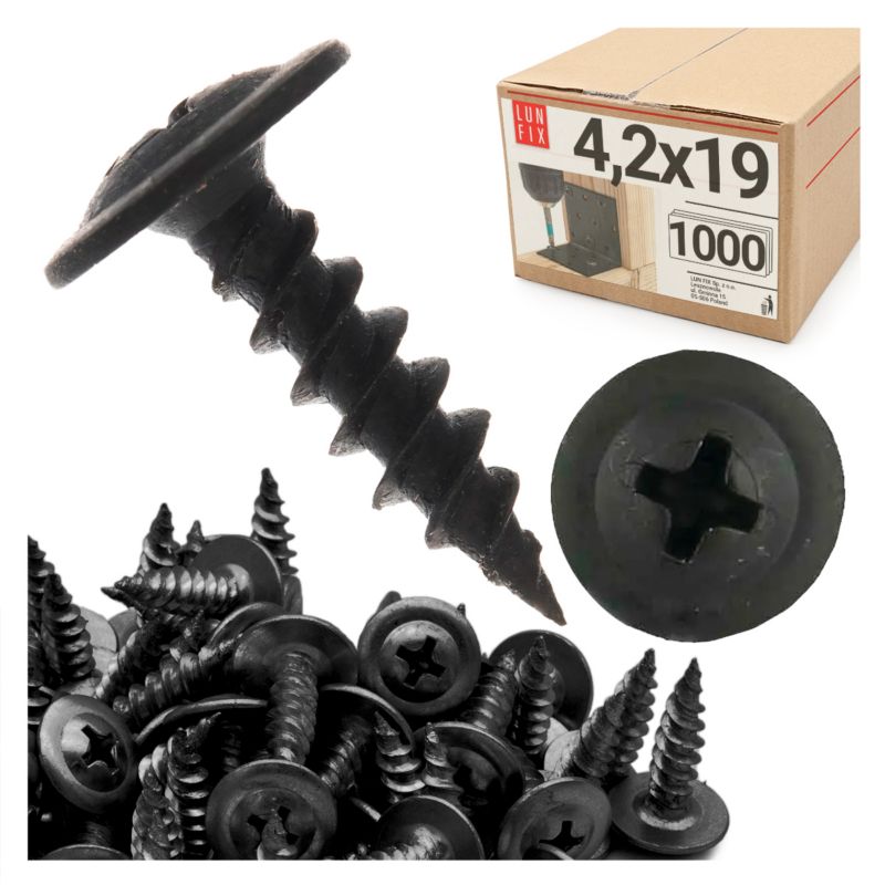 Wkręty do metalu Lun Fix z łbem podkładkowym fosfatowane 4,2x19mm 1000szt.