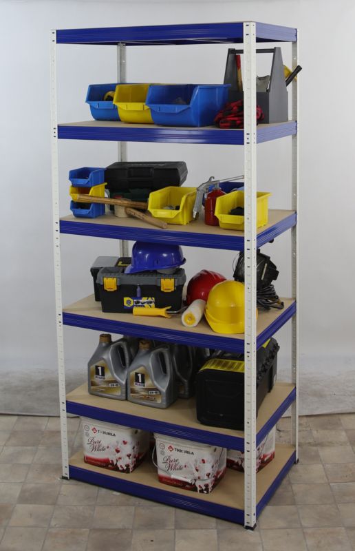 Regał metalowy MODO24 magazynowy biało-niebieski helios 213x120x30cm 6 półek po 400 kg 1 szt.