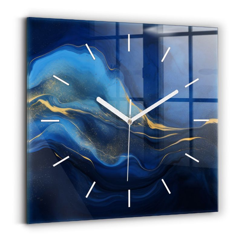 Zegar szklany białe wskazówki Wallfluent 30x30 cm Niebieski marmur 1 szt.