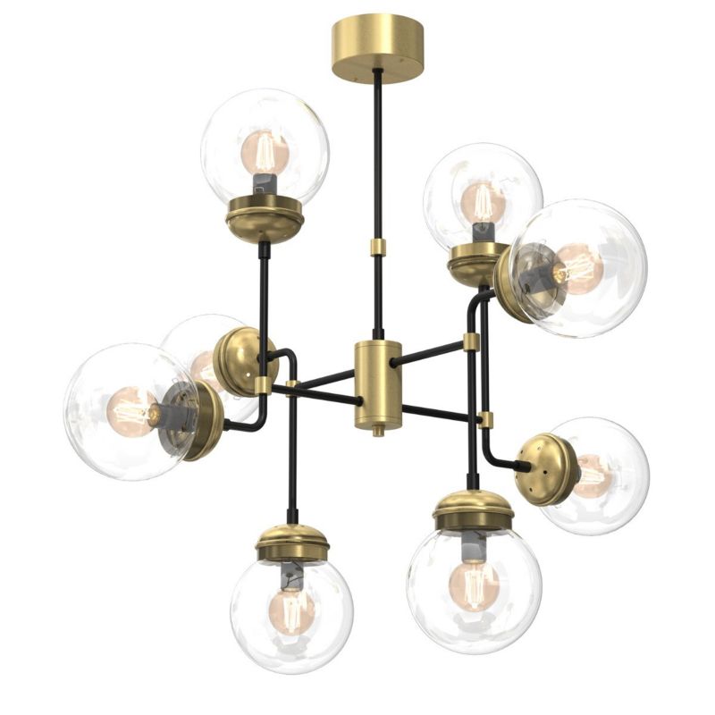 Lampa wisząca Luminex Hydro czarny matowa-mosiądz antyczny-patyna-przezroczysty wym: 75 x 84 x 84 cm 8xE14 x 15W 1 szt.