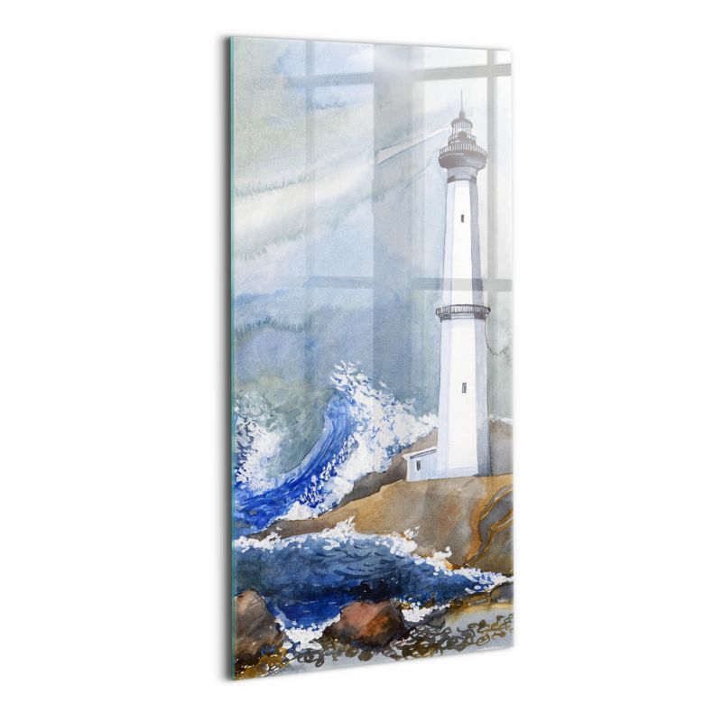 Foto Obraz Ścienny Szklany Wallfluent 60x120 cm Akwarelowe morze i latarnia morska 1 szt.