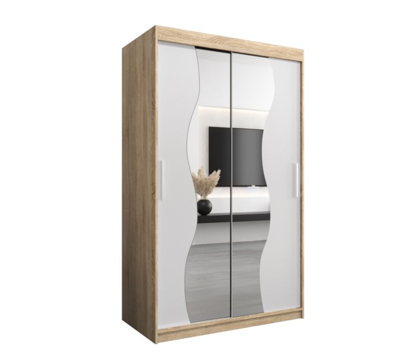 Szafa przesuwna Garderoba Abiks MADRYT 120 dąb sonoma +biały mat 1 szt.