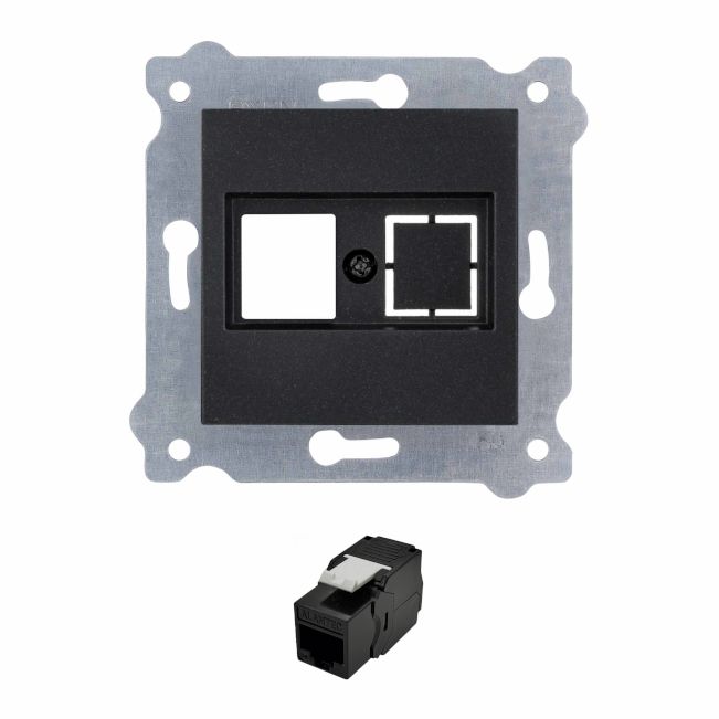 Gniazdo Komputerowe EXEN 1xRJ45 kat.5e (czarny wtyk) UTP Czarny Metalik kpl