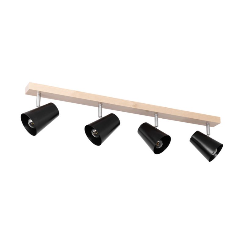 Drewniana Lampa Sufitowa SPOT Light 4xE14 Max.40W Naturalna Brzoza z Czarnym Kloszem, Polski Producent, 1 szt.