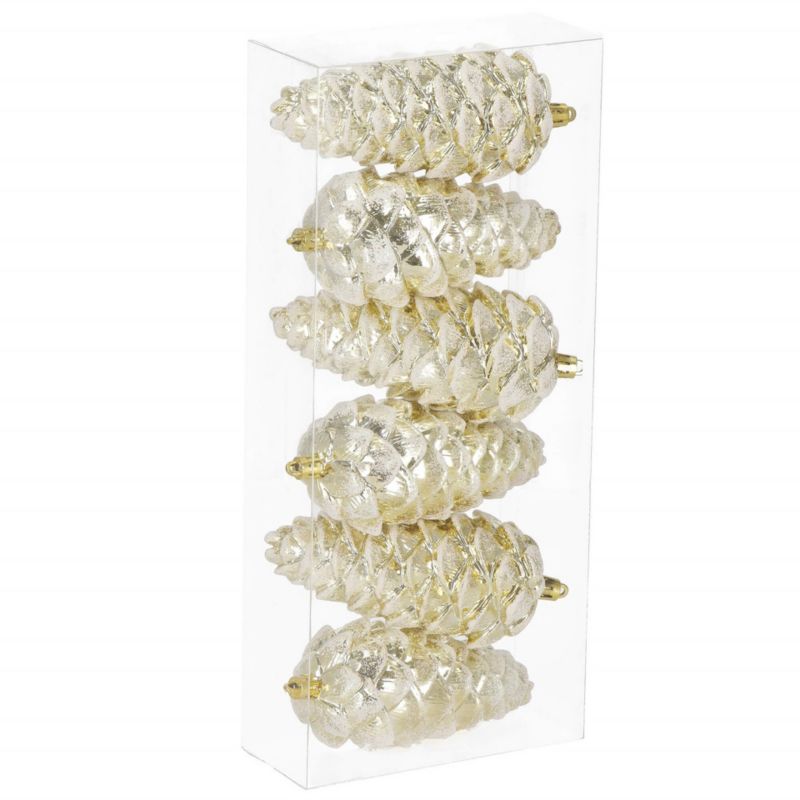 Zawieszki świąteczne szyszki Springos 6 szt. ozdoby choinkowe 14 cm bombki złoty brokat 1 kpl.