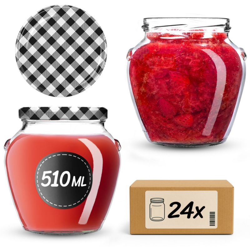 Słoiki KADAX na przetwory 510ml + wieczka "Krata czarna" 82 mm 24 szt.