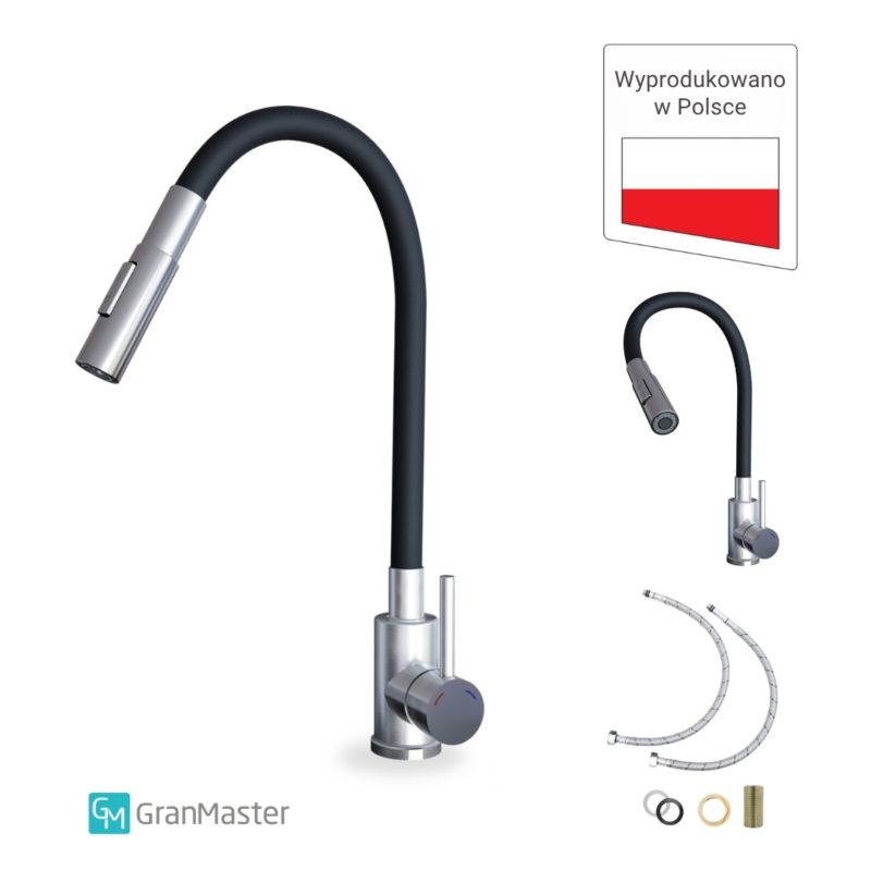 Bateria kuchenna GranMaster Flessila Elastyczna Czarna & Stalowa Dwufunkcyjna POLSKA PRODUKCJA 1szt.