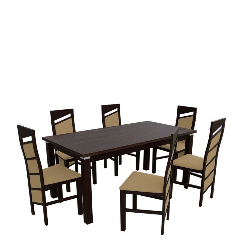 Zestaw RO48 MIRJAN 24 Stół rozkładany S18-L-S 80x160/200 + 6 krzeseł K61 orzech + piaskowy 1 kpl.