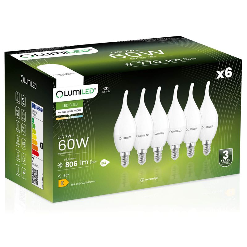 Żarówka LED LUMILED E14 BA35 7W 806lm 4000K 360st 6 szt.