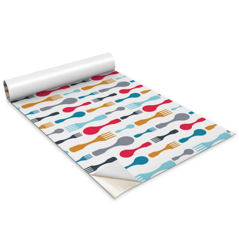 Folia Dekoracyjna Na Meble Wallfluent 100x50 cm Kolorowe sztućce Odporna Folia Samoprzylepna Mat 1 rol.