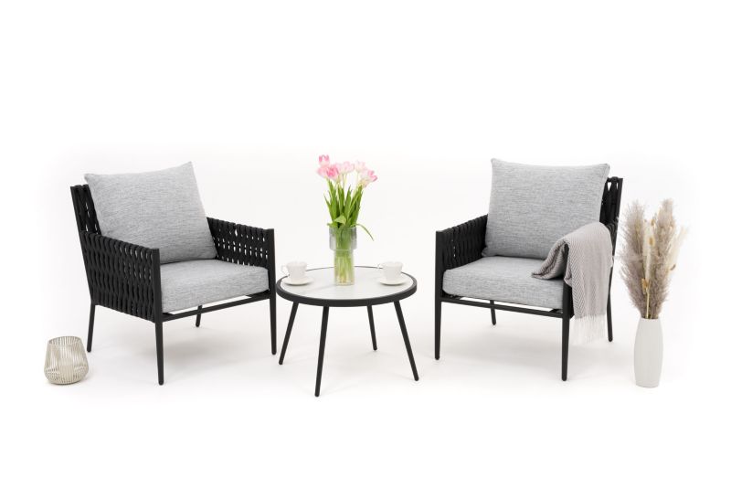 Zestaw mebli balkonowych fotel New Home BELIZE szaro biały aluminiowy z blatem z płyty HPL 1 kpl