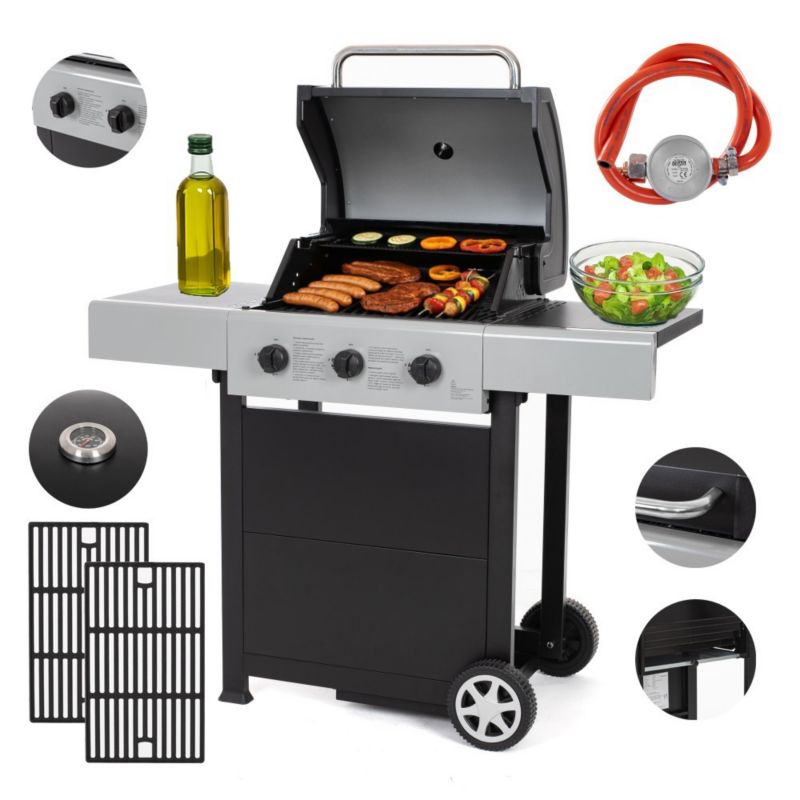 Grill gazowy Warmtec BlackFlame 7,2 kW 3-palnikowy żeliwny ruszt 1szt.