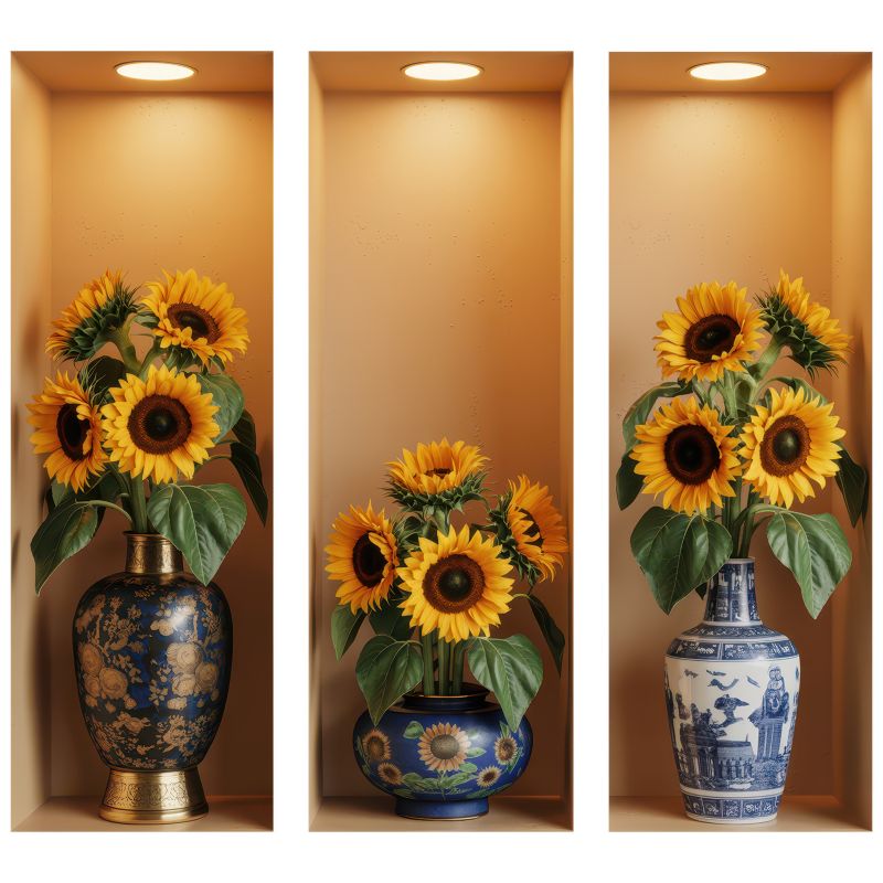 Naklejka na drzwi meble 3D Wallfluent Słoneczniki bukiety 100x91 cm Łatwy montaż Artystyczna dekoracja 1 rol.