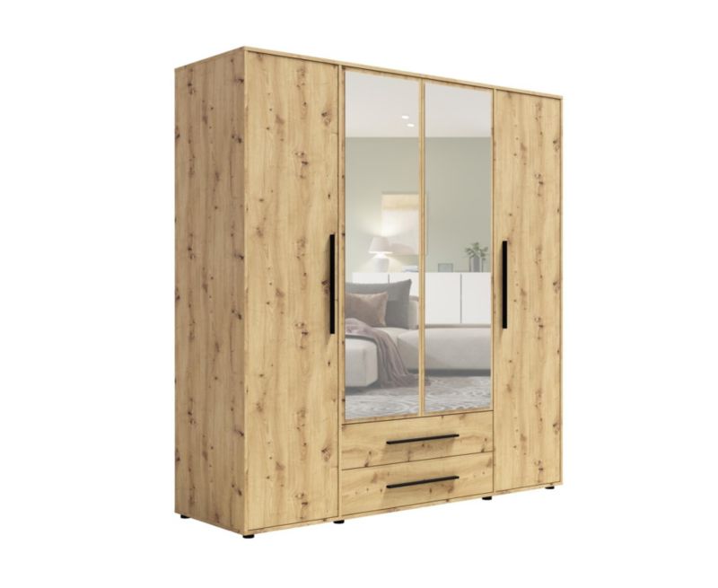 Szafa czterodrzwiowa Bettso Maxivo uchylna z szufladami i lustrem dąb artisan 1szt.