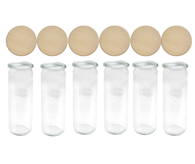 Słoiki MODO24 Weck 600 ml fi 60 cylinder drewniane wieka 6 kpl.
