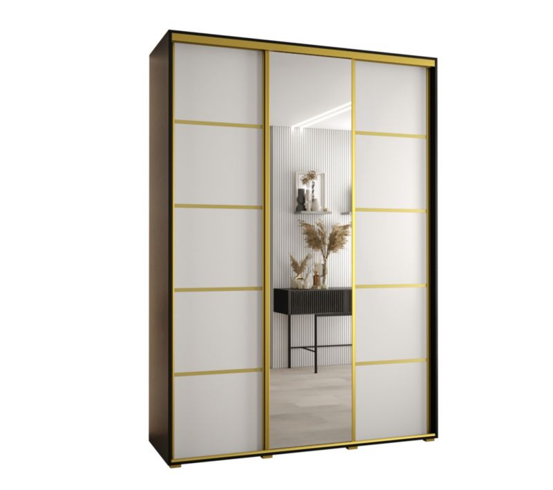 Szafa przesuwna Abiks DAVOS 5 wysoka szer.180cm gł.60cm czarny/biały/złoty 1szt.