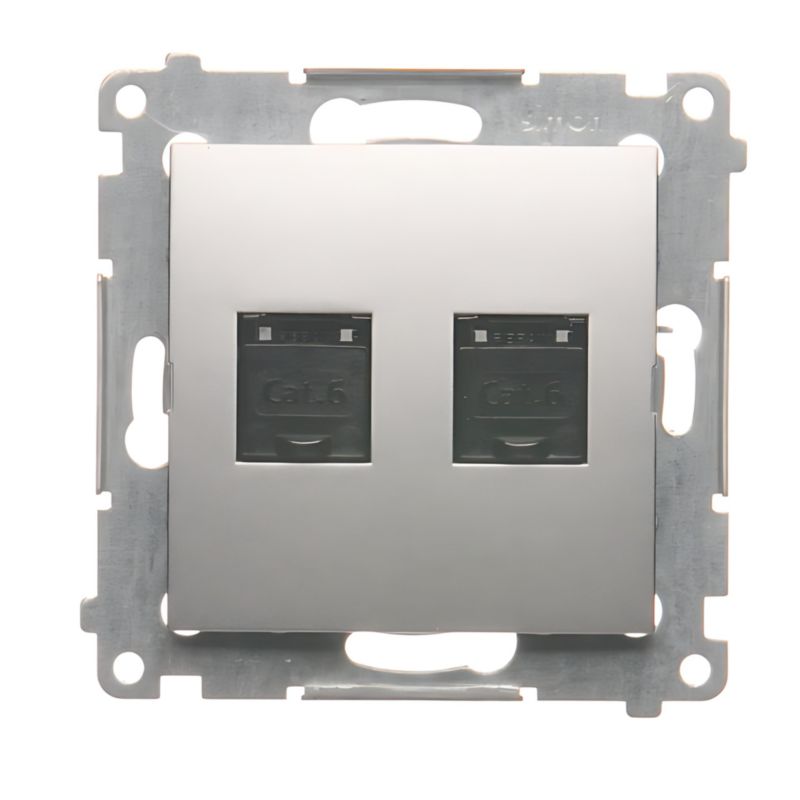 Gniazdo Komputerowe Podwójne 2X Simon 54 RJ45 Srebrne Mat z Przesłoną 1 szt.