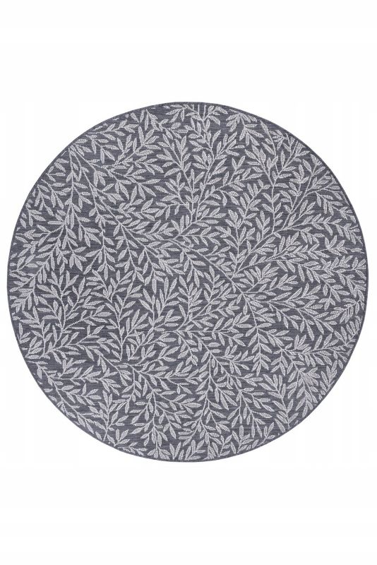 Dywan Mojdywan okrągły na taras 120cm, płaskotkany kremowo szary wzór w liście 1 szt.