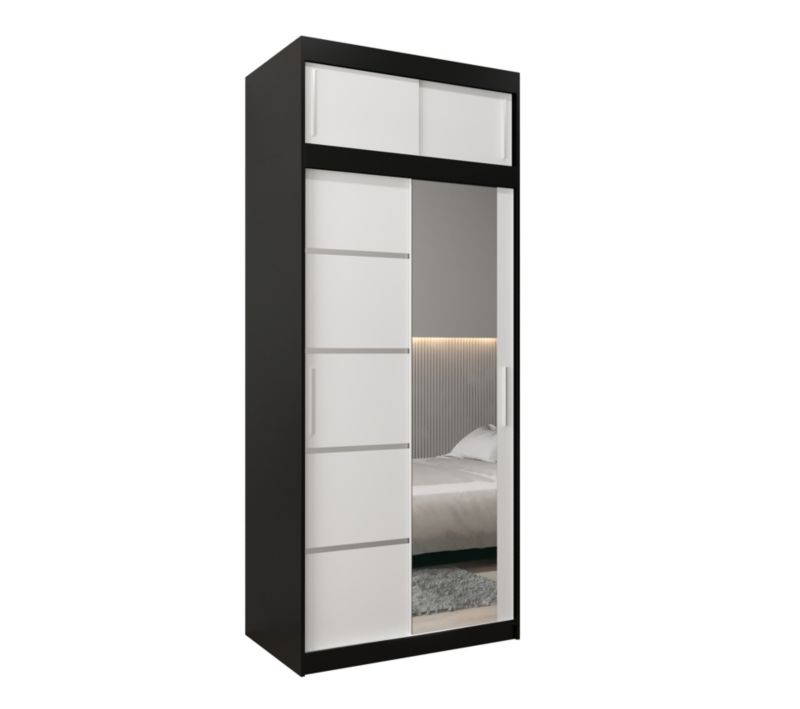 Szafa przesuwna Abiks Verona 2 100 czarny + biały z nadstawką 1 szt.