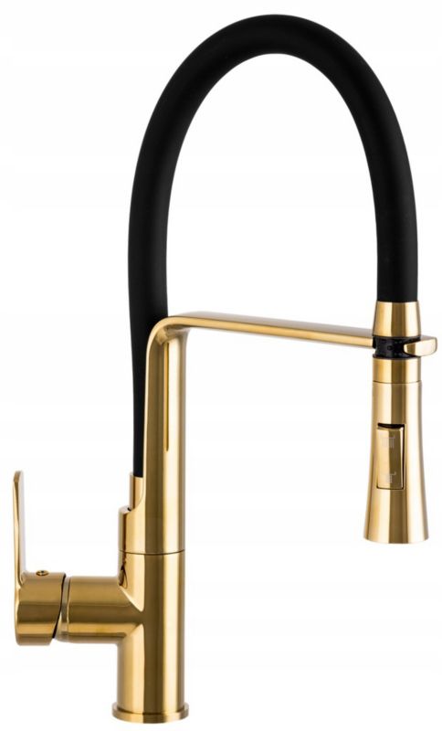 Bateria Kuchenna Vegas Złota + Syfon Prostokątny Granitan Złoty Manualny Jednokomorowy Zestaw Kuchenny 1 szt.