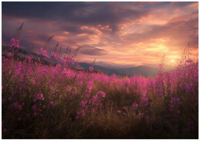 Fototapeta WALLARENA Do Sypialni Salonu Na Flizelinie Kwiaty Pejzaż Łąka Różowy 300x210 cm 16396VX6 1 szt.