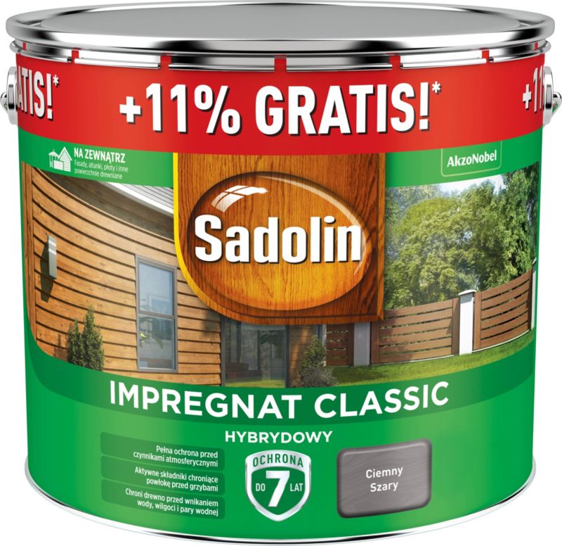 Impregnat Sadolin Classic Hybrydowy ciemny szary 10 l
