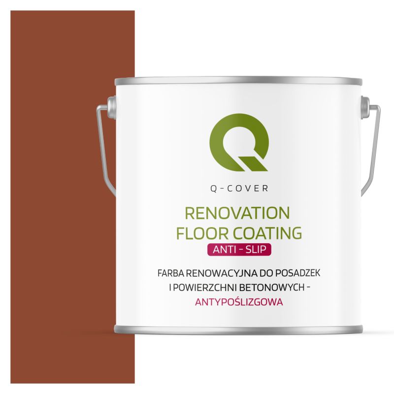 Farba Antypoślizgowa do Posadzek i Powierzchni Betonowych Renowacyjna Q-Cover Ceglasty RAL8004 5L